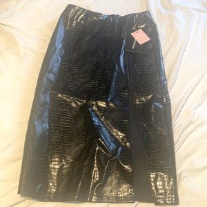 Never worn black leather croc skin skirt